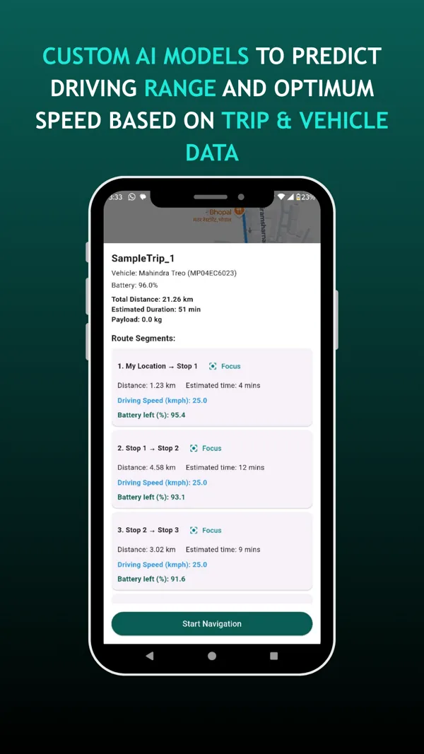 Trip Metrics screen